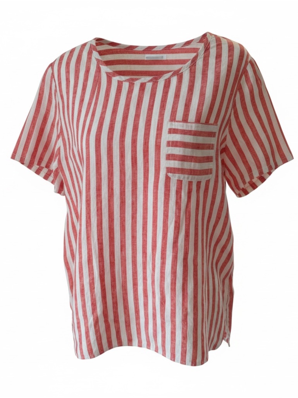 Christian Siriano Red and White Vertical Stripe Pocket Tunic